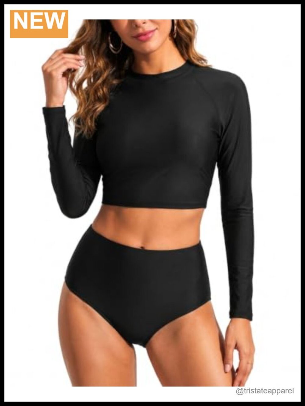 Women Long Sleeve Rash Guard Set High Waist Crop Top UPF 50+